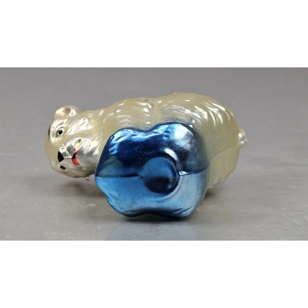 Vintage Christopher Radko Polar‎ Bear Glass Christmas Ornament Silver Blue